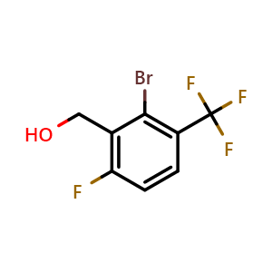 Chemical structure of 2-Bromo-6-fluoro-3-(trifluoromethyl)benzyl alcohol , CAS 2090690-37-0, AChemBlock S70539