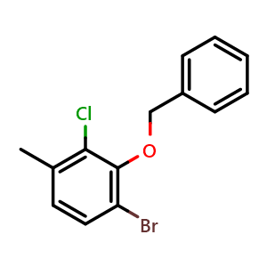Chemical structure of 1-(Benzyloxy)-6-bromo-2-chloro-3-methylbenzene , CAS 2244107-79-5, AChemBlock S70562