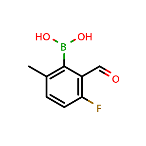 Chemical structure of 3-Fluoro-2-formyl-6-methylphenylboronic acid , CAS 3052590-00-5, AChemBlock S70570
