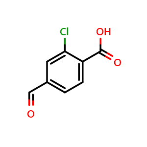 Chemical structure of 2-Chloro-4-formylbenzoic acid , CAS 1289063-25-7, AChemBlock S70585