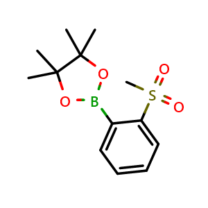 Chemical structure of 4,4,5,5-tetramethyl-2-(2-(methylsulfonyl)phenyl)-1,3,2-dioxaborolane , CAS 879648-22-3, AChemBlock S70588