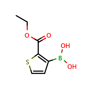 Chemical structure of 2-(Ethoxycarbonyl)thiophen-3-ylboronic acid , CAS 632325-51-0, AChemBlock S70589