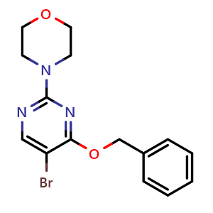 Chemical structure of 4-Benzyloxy-5-bromo-2-morpholin-4-yl-pyrimidine , CAS 885952-23-8, AChemBlock S70622