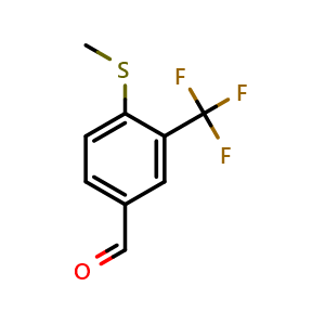 Chemical structure of 4-Methylthio-3-trifluoromethylbenzaldehyde , CAS 919360-31-9, AChemBlock S70651