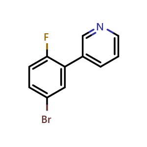 Chemical structure of 3-(5-Bromo-2-fluorophenyl)pyridine , CAS 425378-78-5, AChemBlock S70655