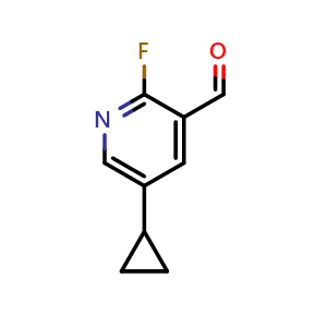 Chemical structure of 5-Cyclopropyl-2-flluoropyridine-3-carboxaldehyde , CAS 2244107-70-6, AChemBlock S70658