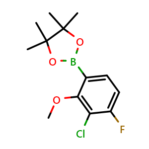 Chemical structure of 2-(3-Chloro-4-fluoro-2-methoxyphenyl)-4,4,5,5-tetramethyl-1,3,2-dioxaborolane , CAS 2649471-82-7, AChemBlock S70694