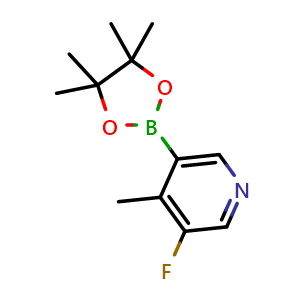 Chemical structure of 3-fluoro-4-methyl-5-(4,4,5,5-tetramethyl-1,3,2-dioxaborolan-2-yl)pyridine , CAS 1356483-70-9, AChemBlock S70696