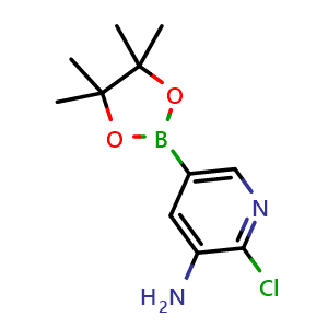 Chemical structure of 2-chloro-5-(4,4,5,5-tetramethyl-1,3,2-dioxaborolan-2-yl)pyridin-3-amine , CAS 1073354-96-7, AChemBlock S70740
