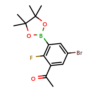 Chemical structure of 1-(5-bromo-2-fluoro-3-(4,4,5,5-tetramethyl-1,3,2-dioxaborolan-2-yl)phenyl)ethan-1-one , AChemBlock S70755