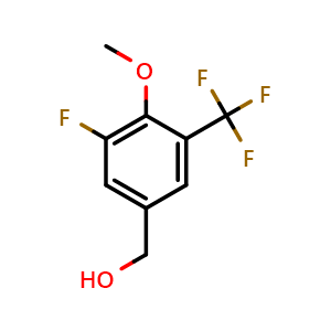 Chemical structure of 5-Fluoro-4-methoxy-3-(trifluoromethyl)benzyl alcohol , CAS 2091685-35-5, AChemBlock S70763