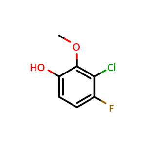 Chemical structure of 3-Chloro-4-fluoro-2-methoxyphenol , CAS 1783512-32-2, AChemBlock S70791