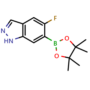 Chemical structure of 5-Fluoro-6-(4,4,5,5-tetramethyl-1,3,2-dioxaborolan-2-yl)-1H-indazole , CAS 2734745-79-8, AChemBlock S70801