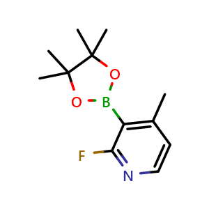 Chemical structure of 2-fluoro-4-methyl-3-(4,4,5,5-tetramethyl-1,3,2-dioxaborolan-2-yl)pyridine , CAS 2824977-85-5, AChemBlock S70813