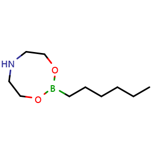 Chemical structure of 1-Hexaneboronic acid, cyclic iminodiethylene ester , CAS 96472-47-8, AChemBlock S70816