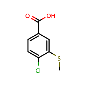 Chemical structure of 4-Chloro-3-(methylthio)benzoic acid , CAS 166811-60-5, AChemBlock S70834