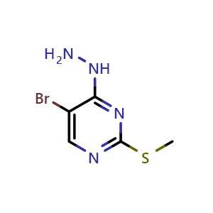 Chemical structure of 1-(5-bromo-2-(methylthio)pyrimidin-4-yl)hydrazine , CAS 875-96-7, AChemBlock S70994