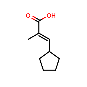 Chemical structure of 3-cyclopentyl-2-methylacrylic acid , CAS 773112-99-5, AChemBlock S71071