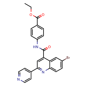 Chemical structure of ethyl 4-(6-bromo-2-(pyridin-4-yl)quinoline-4-carboxamido)benzoate , CAS 713118-66-2, AChemBlock S71119