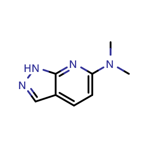 Chemical structure of N,N-dimethyl-1H-pyrazolo[3,4-b]pyridin-6-amine , CAS 63725-50-8, AChemBlock S71163