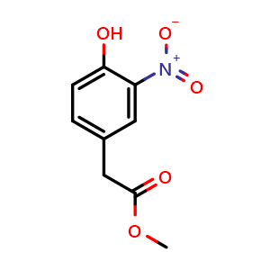 Chemical structure of methyl 2-(4-hydroxy-3-nitrophenyl)acetate , CAS 61873-93-6, AChemBlock S71183