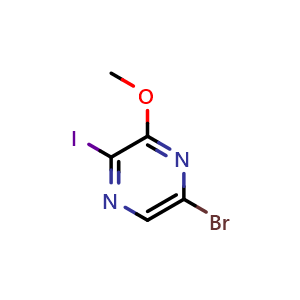 Chemical structure of 5-bromo-2-iodo-3-methoxypyrazine , CAS 476622-89-6, AChemBlock S71319