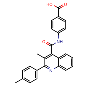 Chemical structure of Benzoic acid, 4-[[[3-methyl-2-(4-methylphenyl)-4-quinolinyl]carbonyl]amino]- , CAS 445027-94-1, AChemBlock S71332