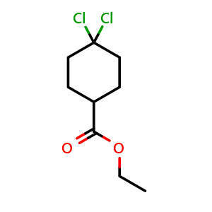Chemical structure of ethyl 4,4-dichlorocyclohexanecarboxylate , CAS 444578-35-2, AChemBlock S71333