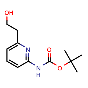 Chemical structure of tert-butyl 6-(2-hydroxyethyl)pyridin-2-ylcarbamate , CAS 402933-56-6, AChemBlock S71359