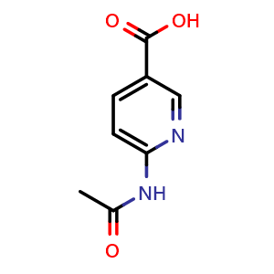 Chemical structure of 6-acetamidopyridine-3-carboxylic acid , CAS 21550-48-1, AChemBlock S71528