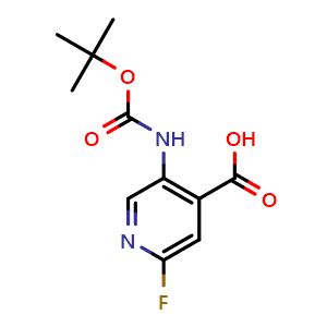 Chemical structure of 5-((tert-butoxycarbonyl)amino)-2-fluoroisonicotinic acid , CAS 171178-42-0, AChemBlock S71630