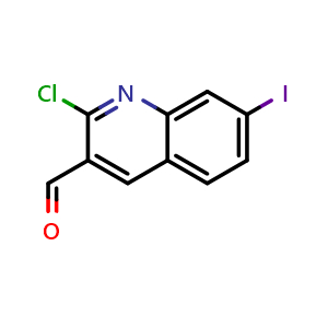 Chemical structure of 2-chloro-7-iodoquinoline-3-carbaldehyde , CAS 1621615-08-4, AChemBlock S71643