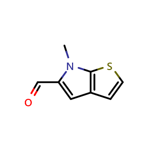 Chemical structure of 6-methyl-6H-thieno[2,3-b]pyrrole-5-carbaldehyde , CAS 1369146-13-3, AChemBlock S71710