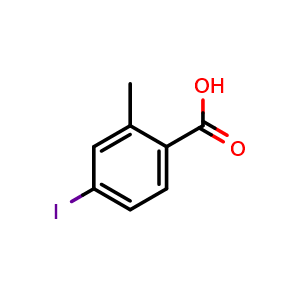Chemical structure of 4-iodo-2-methylbenzoic acid , CAS 133232-58-3, AChemBlock S71735