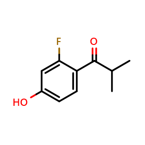 Chemical structure of 1-(2-fluoro-4-hydroxyphenyl)-2-methylpropan-1-one , CAS 1208078-35-6, AChemBlock S71787