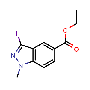 Chemical structure of ethyl 3-iodo-1-methyl-1H-indazole-5-carboxylate , CAS 1092351-68-2, AChemBlock S71836