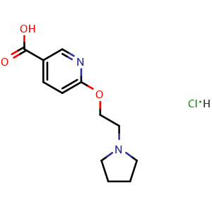 Chemical structure of 6-(2-(pyrrolidin-1-yl)ethoxy)pyridine-3-carboxylic acid hydrochloride , CAS 2665663-22-7, AChemBlock S71901
