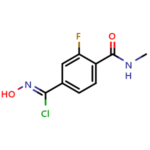 Chemical structure of 3-fluoro-N-hydroxy-4-(methylcarbamoyl)benzimidoyl chloride , CAS 1956426-94-0, AChemBlock S71905