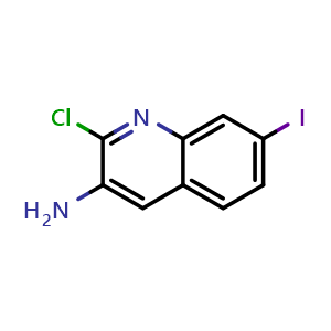 Chemical structure of 2-Chloro-7-iodoquinolin-3-amine , CAS 2749346-19-6, AChemBlock S71910
