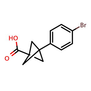 Chemical structure of 3-(4-bromophenyl)bicyclo[1.1.1]pentane-1-carboxylic acid , CAS 1980054-39-4, AChemBlock S72009
