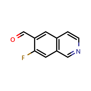 Chemical structure of 7-fluoroisoquinoline-6-carbaldehyde , CAS 2375192-10-0, AChemBlock S72215