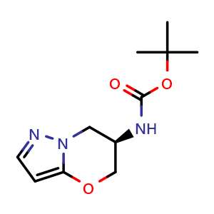 Chemical structure of tert-butyl (R)-(6,7-dihydro-5H-pyrazolo[5,1-b][1,3]oxazin-6-yl)carbamate , CAS 2238822-17-6, AChemBlock S72292