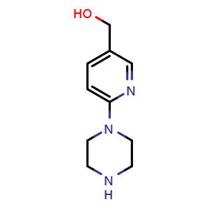 Chemical structure of (6-piperazin-1-ylpyridin-3-yl)methanol , CAS 1216164-28-1, AChemBlock S72300