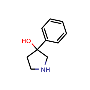 Chemical structure of 3-phenylpyrrolidin-3-ol , CAS 49798-31-4, AChemBlock S72303