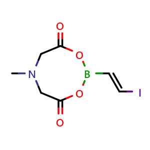 Chemical structure of (E)-2-(2-iodovinyl)-6-methyl-1,3,6,2-dioxazaborocane-4,8-dione , AChemBlock S72343