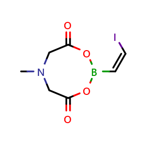Chemical structure of (Z)-2-(2-iodovinyl)-6-methyl-1,3,6,2-dioxazaborocane-4,8-dione , CAS 1260506-59-9, AChemBlock S72344