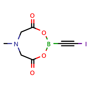 Chemical structure of Iodoethynylboronic acid MIDA ester , CAS 1260504-82-2, AChemBlock S72345