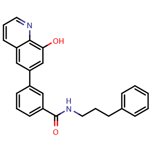 Chemical structure of 3-(8-hydroxyquinolin-6-yl)-n-(3-phenylpropyl)benzamide , CAS 2003260-55-5, AChemBlock S72365