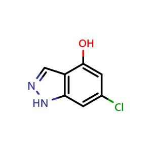 Chemical structure of 6-Chloro-4-hydroxy-1H-indazole , CAS 887569-66-6, AChemBlock S72428