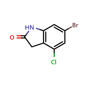Chemical structure of 6-bromo-4-chloroindolin-2-one , CAS 2873266-44-3, AChemBlock S72435
